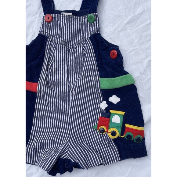 Vintage 70s 80s Boys Sz 18 Month Baby Railroad Stripe Overalls Train Buttons - Picture 3 of 15